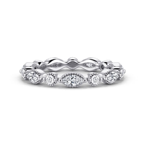 14K White Gold Double Prongs Marquise and Round Diamond Eternity Band