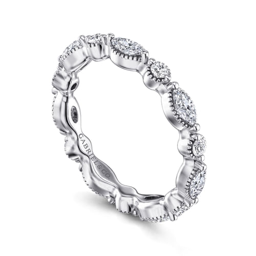 14K White Gold Double Prongs Marquise and Round Diamond Eternity Band