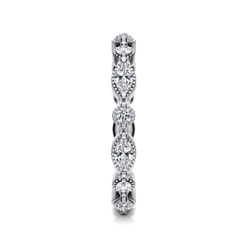 14K White Gold Double Prongs Marquise and Round Diamond Eternity Band
