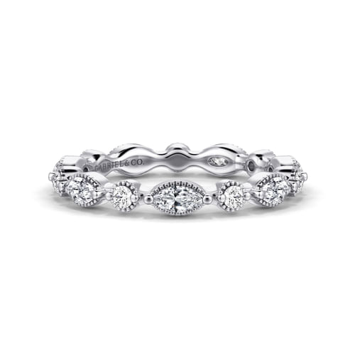 14K White Gold Double Prongs Marquise and Round Diamond Eternity Band