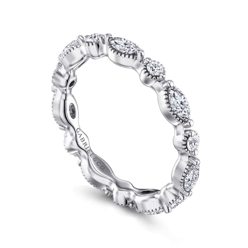 14K White Gold Double Prongs Marquise and Round Diamond Eternity Band