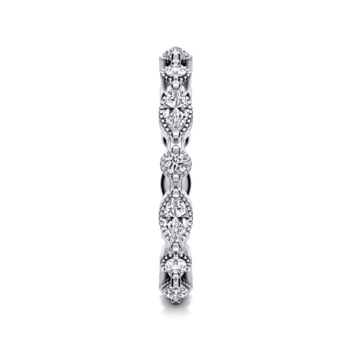 14K White Gold Double Prongs Marquise and Round Diamond Eternity Band