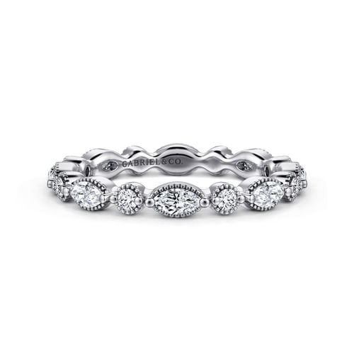 14K White Gold Double Prongs Marquise and Round Diamond Eternity Band