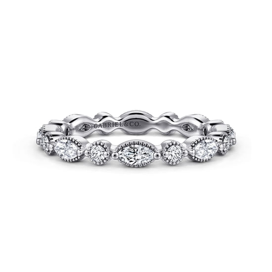 Gabriel - 14K White Gold Double Prongs Marquise and Round Diamond Eternity Band