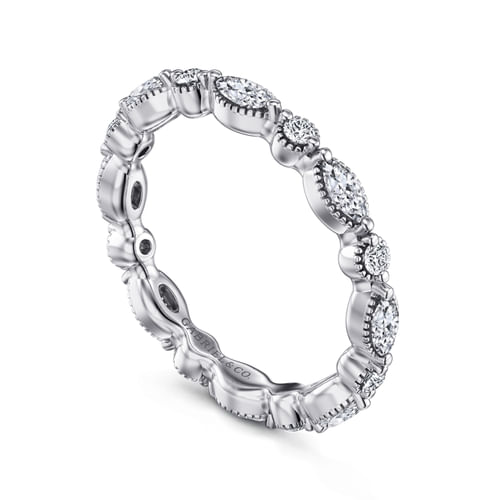 14K White Gold Double Prongs Marquise and Round Diamond Eternity Band