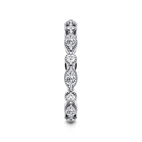 14K White Gold Double Prongs Marquise and Round Diamond Eternity Band
