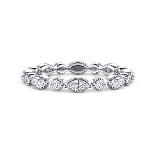 14K White Gold Double Prongs Marquise and Round Diamond Eternity Band