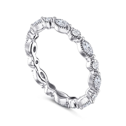14K White Gold Double Prongs Marquise and Round Diamond Eternity Band