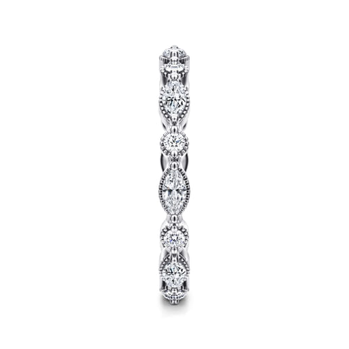 14K White Gold Double Prongs Marquise and Round Diamond Eternity Band