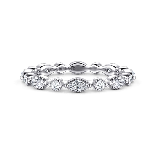 14K White Gold Double Prongs Marquise and Round Diamond Eternity Band