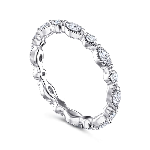 14K White Gold Double Prongs Marquise and Round Diamond Eternity Band
