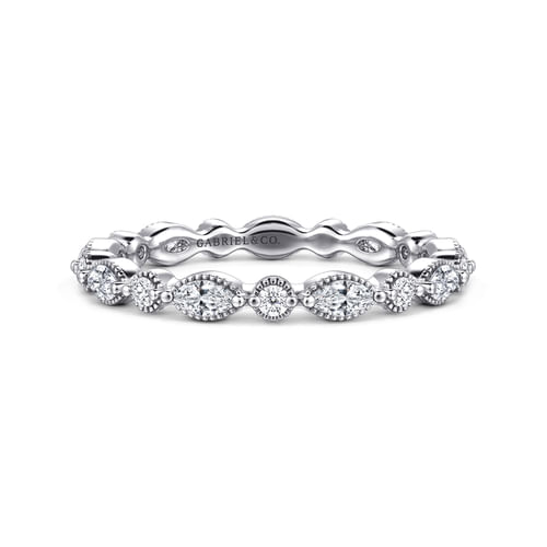 14K White Gold Double Prongs Marquise and Round Diamond Eternity Band