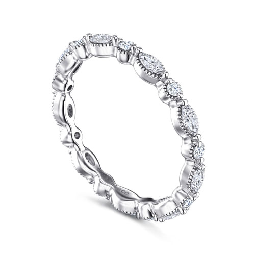 14K White Gold Double Prongs Marquise and Round Diamond Eternity Band