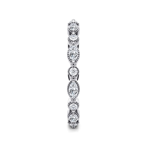 14K White Gold Double Prongs Marquise and Round Diamond Eternity Band