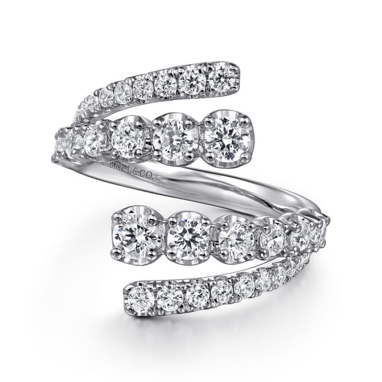 14K White Gold Double Row Diamond Bypass Ladies Ring 14K White Gold Double Row Diamond Bypass Ladies Ring