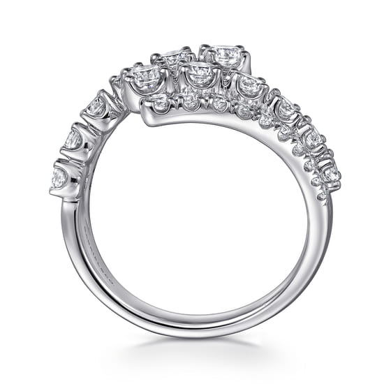 14K White Gold Double Row Diamond Bypass Ladies Ring angle 2 14K White Gold Double Row Diamond Bypass Ladies Ring angle 2
