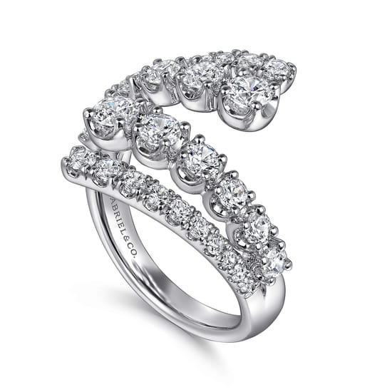 14K White Gold Double Row Diamond Bypass Ladies Ring angle 3 14K White Gold Double Row Diamond Bypass Ladies Ring angle 3