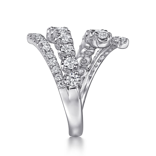 14K White Gold Double Row Diamond Bypass Ladies Ring