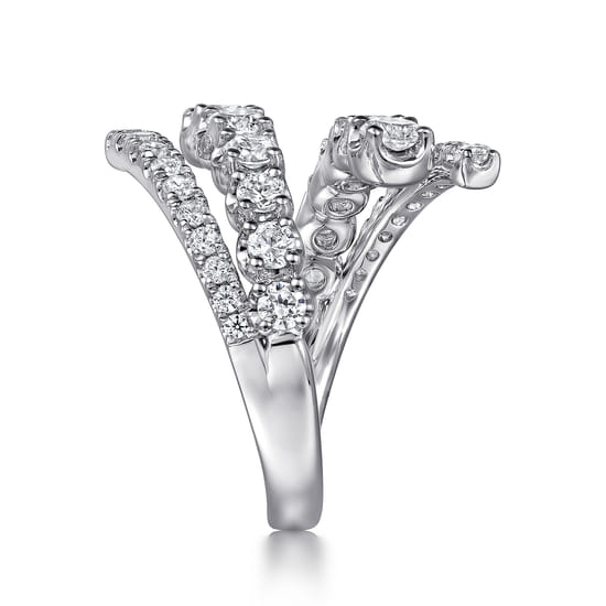 14K White Gold Double Row Diamond Bypass Ladies Ring angle 4 14K White Gold Double Row Diamond Bypass Ladies Ring angle 4