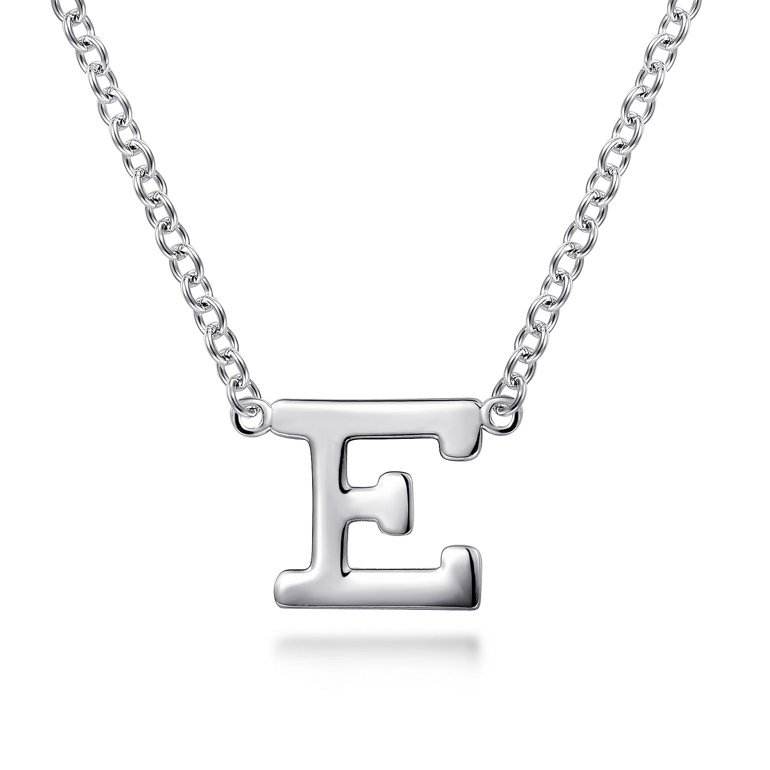 14K White Gold E Initial Necklace