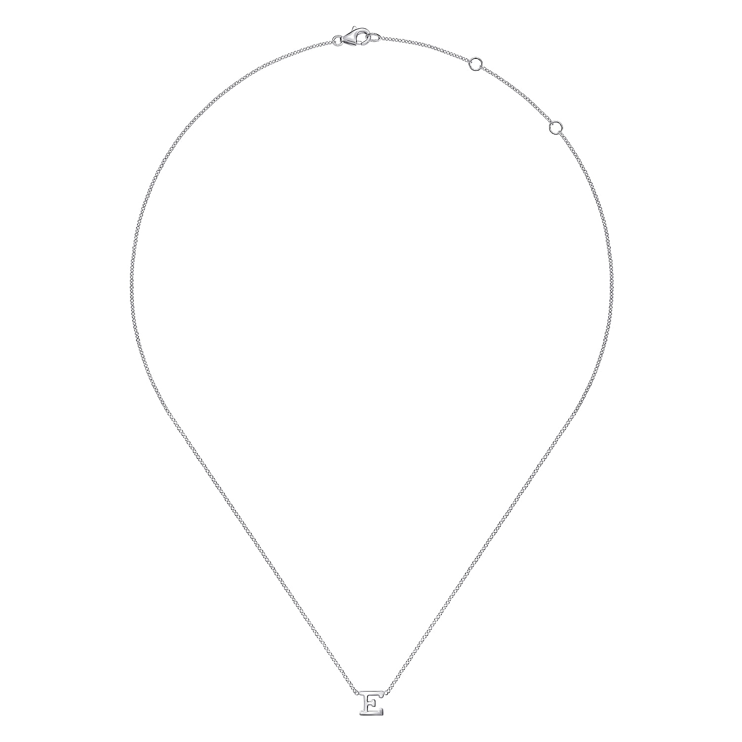 14K White Gold E Initial Necklace