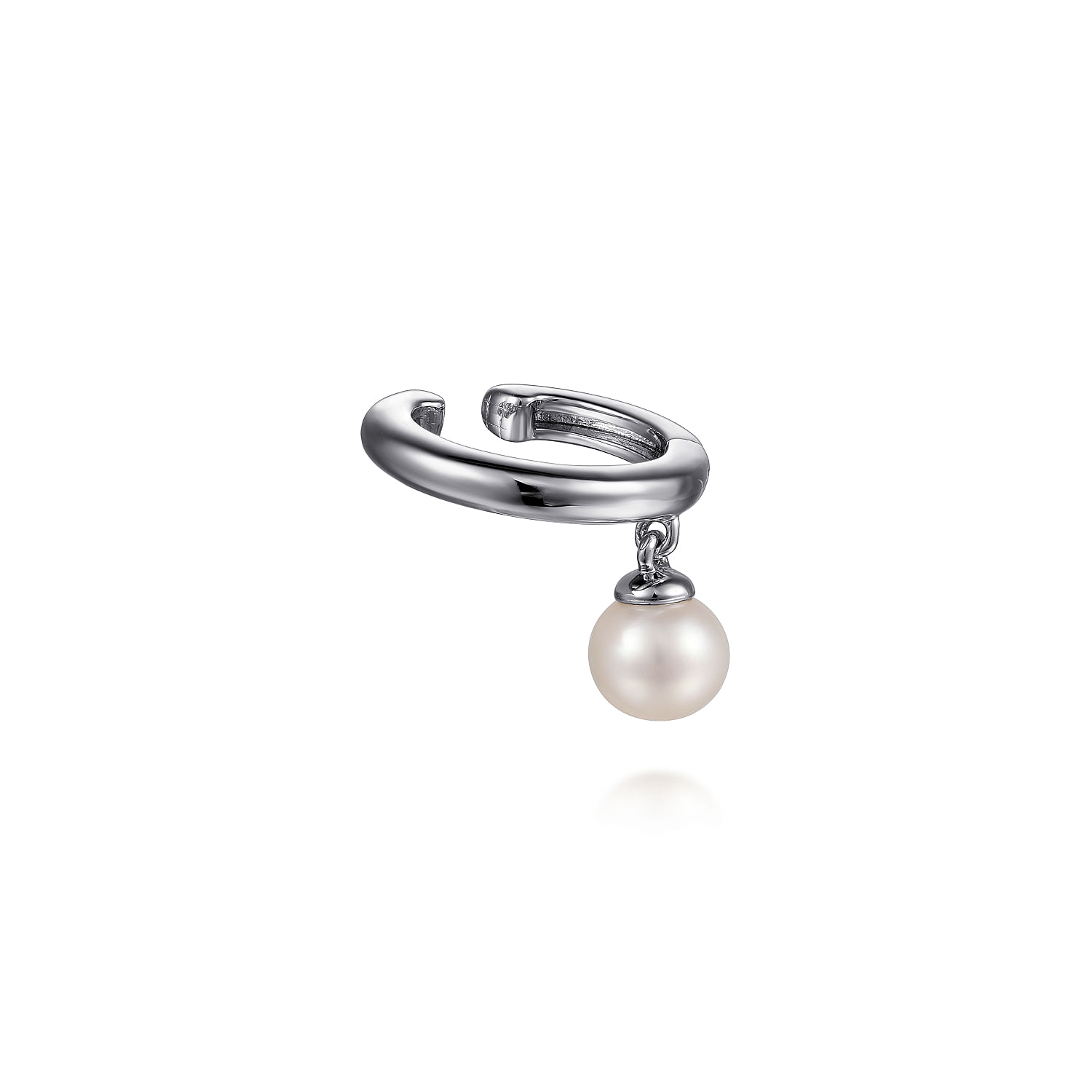 14K White Gold Ear Cuff With 5mm Hanging Pearl