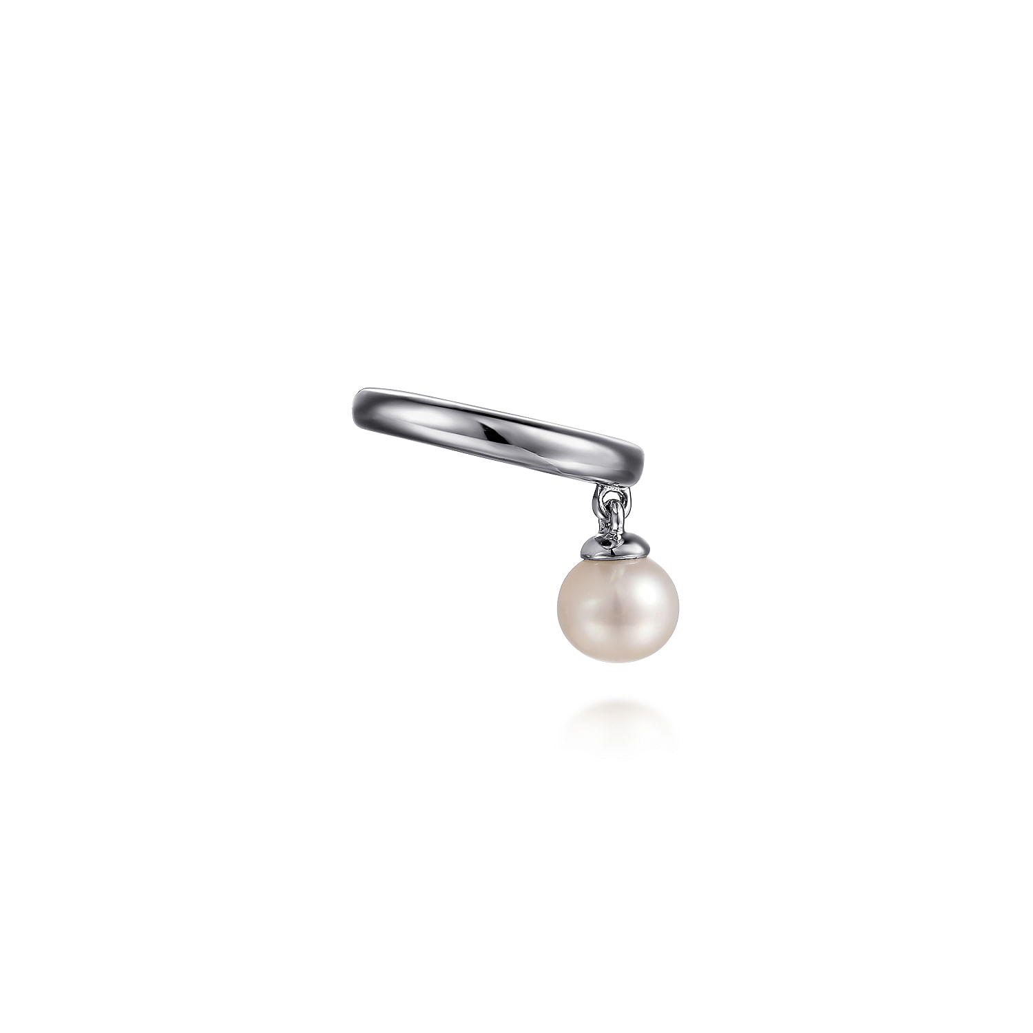 14K White Gold Ear Cuff With 5mm Hanging Pearl