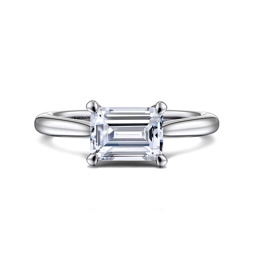 14K White Gold East West Emerald Solitaire Engagement Ring