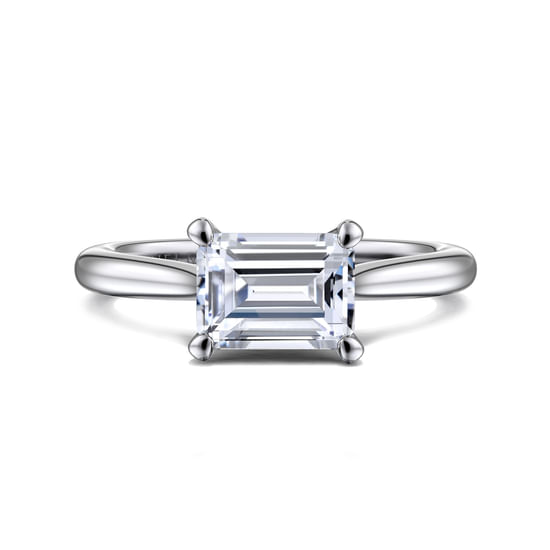 Gabriel - 14K White Gold East West Emerald Solitaire Engagement Ring