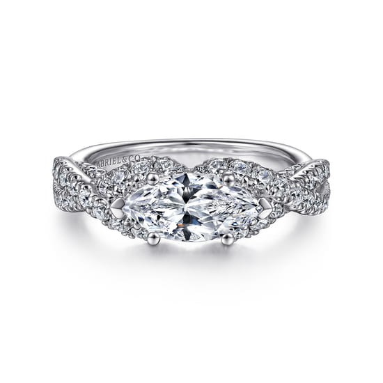 Gabriel - 14K White Gold East West Marquise Shape Diamond Engagement Ring