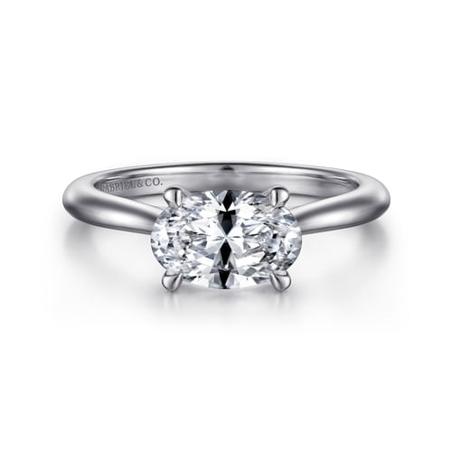 14K White Gold East West Oval Solitaire Engagement Ring