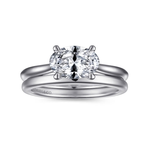 14K White Gold East West Oval Solitaire Engagement Ring