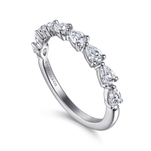 14K White Gold East West Prong Set Pear Shape Diamond Anniversary Band