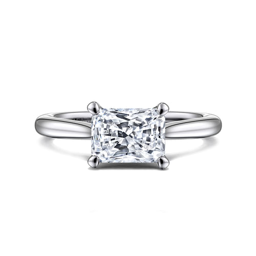14K White Gold East West Rectangular Radiant Solitaire Engagement Ring