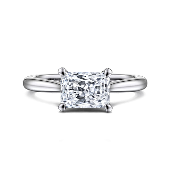 Gabriel - 14K White Gold East West Rectangular Radiant Solitaire Engagement Ring