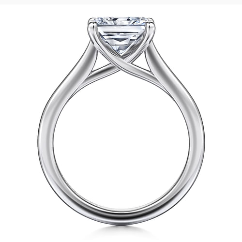 14K White Gold East West Rectangular Radiant Solitaire Engagement Ring