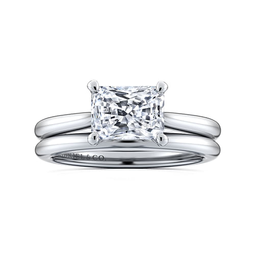 14K White Gold East West Rectangular Radiant Solitaire Engagement Ring
