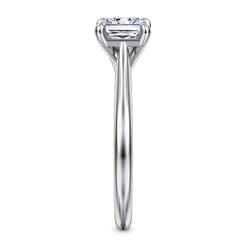 14K White Gold East West Rectangular Radiant Solitaire Engagement Ring