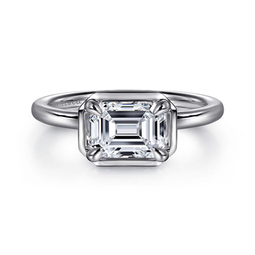 14K White Gold East West and Bezel Prong Emerald Cut Diamond Engagement Ring