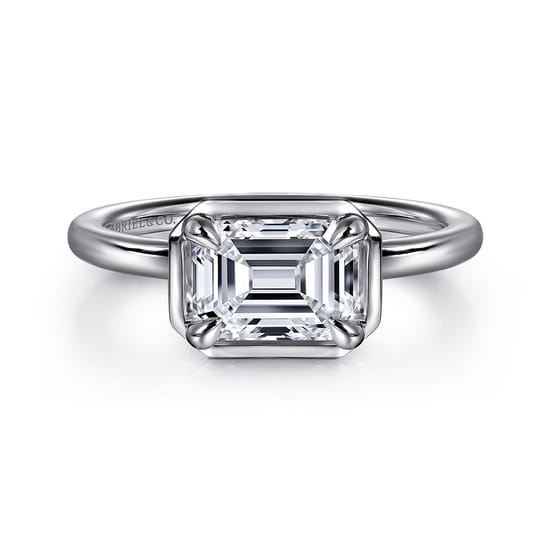 Gabriel - 14K White Gold East West and Bezel Prong Emerald Cut Diamond Engagement Ring