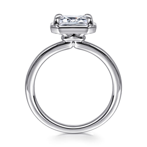 14K White Gold East West and Bezel Prong Emerald Cut Diamond Engagement Ring