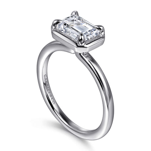 14K White Gold East West and Bezel Prong Emerald Cut Diamond Engagement Ring