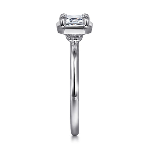 14K White Gold East West and Bezel Prong Emerald Cut Diamond Engagement Ring