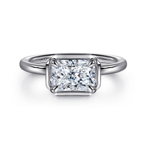 14K White Gold East West and Bezel Prong Radiant Cut Diamond Engagement Ring