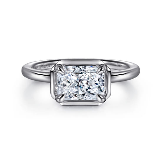 14K White Gold East West and Bezel Prong Radiant Cut Diamond Engagement Ring