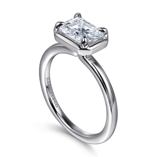 14K White Gold East West and Bezel Prong Radiant Cut Diamond Engagement Ring