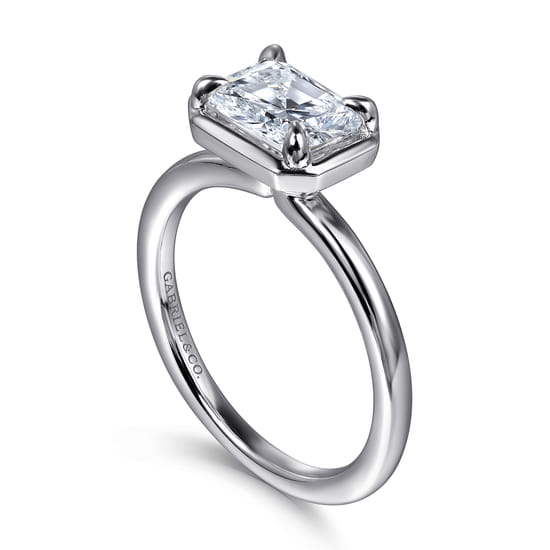 14K White Gold East West and Bezel Prong Radiant Cut Diamond Engagement Ring angle 3