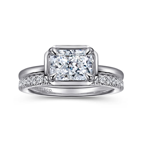 14K White Gold East West and Bezel Prong Radiant Cut Diamond Engagement Ring