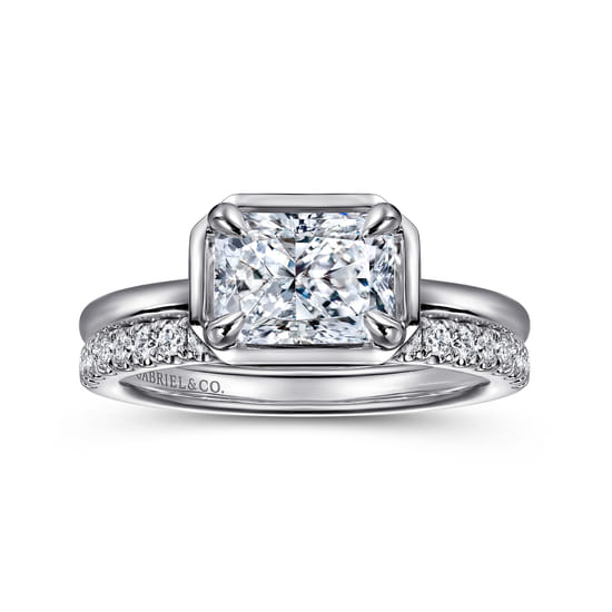 14K White Gold East West and Bezel Prong Radiant Cut Diamond Engagement Ring angle 4