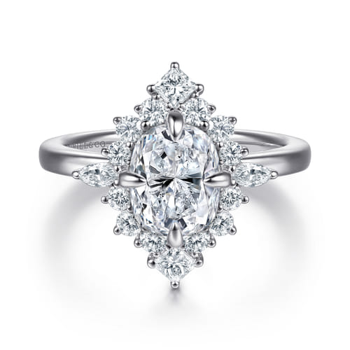 14K White Gold Elongated Cushion Halo Diamond Engagement Ring